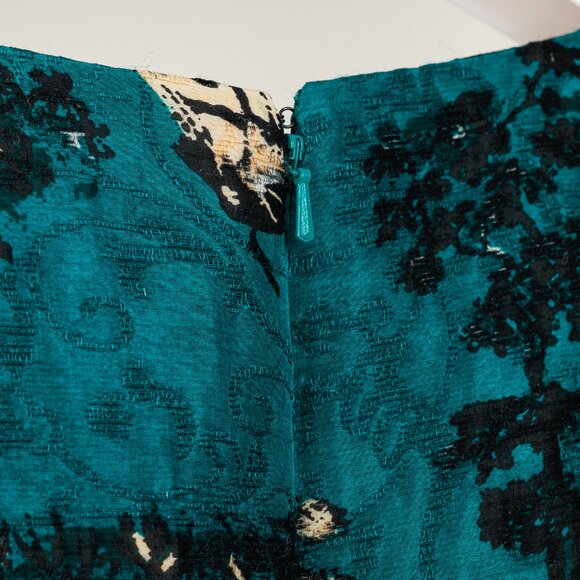 Oscar de la Renta AW/13 Teal Jacquard Sleeveless Pleated A-Line Dress - Picture 8 of 10
